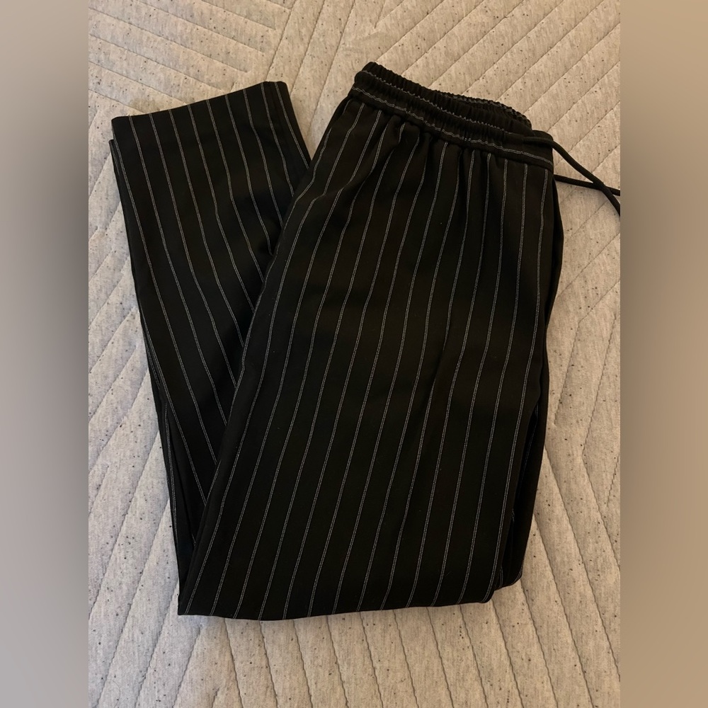 Topman, Elastic Waist, Pinstripe Black Pants